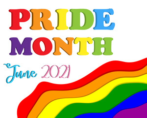 Pride month june 2021 banner. Pride day LGBTQ concept, LGBT pride month poster card design. Human rights and tolerance. Poster, card, banner and background.