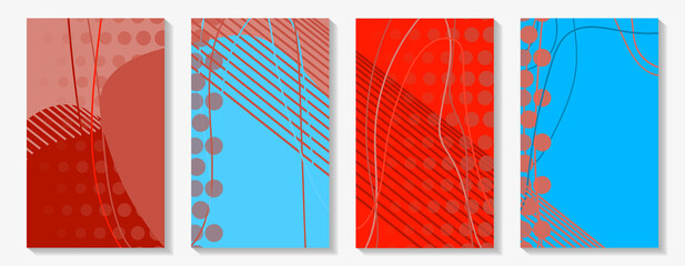 Sports rectangular backgrounds. Set of vertical covers. Spectacular reds and blues.
Smooth lines. Irregular shapes. Uneven spots. Vector illustration. Use for notebooks, diaries, etc.