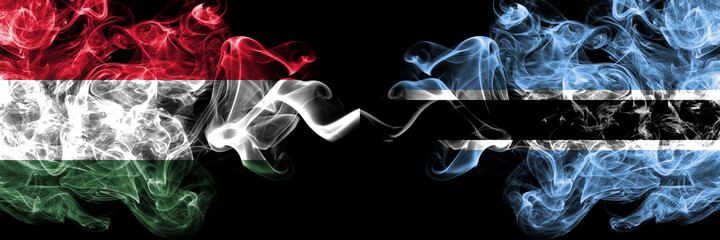 Hungary, Hungarian vs Botswana, Batswana smoky flags side by side.