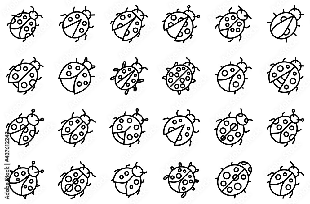 Poster insect ladybird icons set. outline set of insect ladybird vector icons for web design isolated on wh