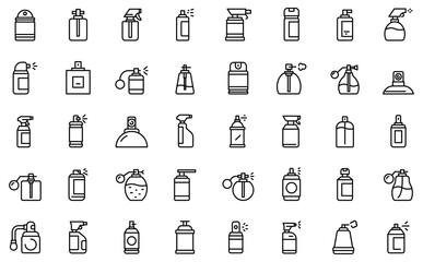 Spray bottle icons set. Outline set of spray bottle vector icons for web design isolated on white background - obrazy, fototapety, plakaty