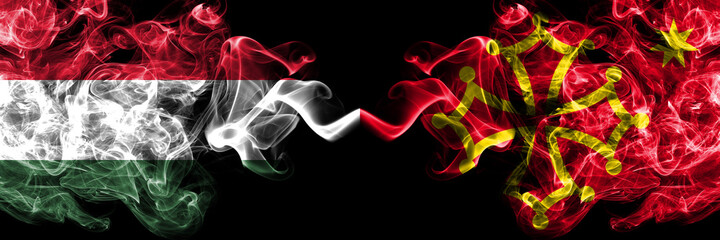 Hungary, Hungarian vs Occitania smoky flags side by side.