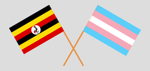 Crossed flags of Uganda and transgender pride. Official colors. Correct proportion