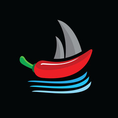Vector Logo Design Combination Ship And Chili