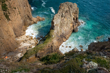 Obraz premium Turquoise water, Porthcurno beach