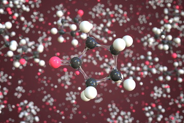 Molecule of cyclopentanone, conceptual molecular model. Scientific 3d rendering
