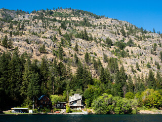 Fototapeta na wymiar Waterfront houses on scenic Lake Chelan - Washington state, USA