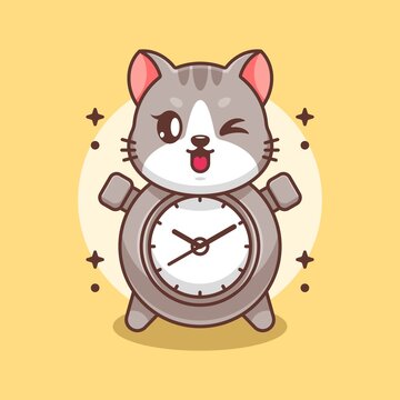 Cute clock cat cartoon design