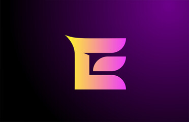 yellow purple E creative gradient alphabet letter logo for branding and business. Design for icon corporate identity