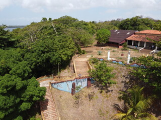 Fototapeta premium Drone view of a colonial building in the city of São Luis, Maranhão, Brazil.