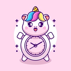 Cute clock unicorn cartoon design