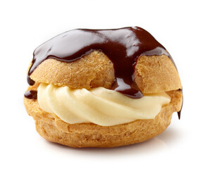 cream puff covered with melted chocolate