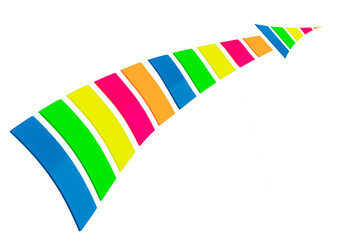 colorful strips of paper, sticky bookmarks arranged in the form of an arrow, isolate on a white background