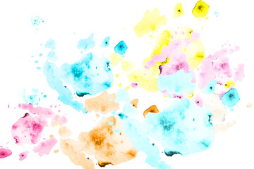 Colorful watercolor background, grunge texture for template, design element in yellow, orange, blue, pink shades