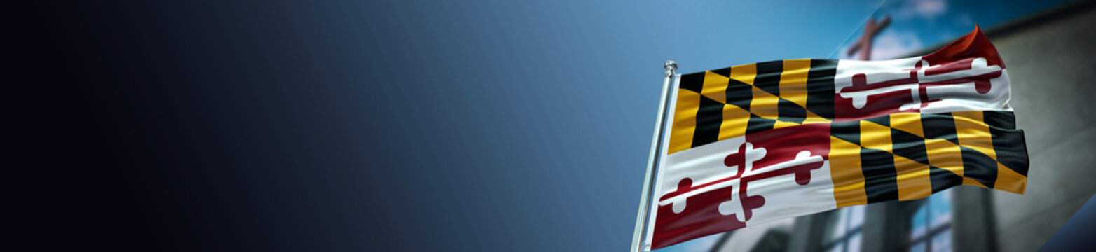 Maryland Flag with Church and large Gradient Single Flag  