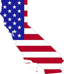 Simple flat US flag map of the Federal State of California, USA