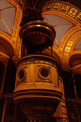 Decorative gilded ornamented baroque interior of church, Basilica of St. Wenceslas, Pulpit for...