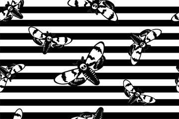 Deadhead butterfly. Seamless pattern with black stripes on the white background. 