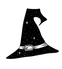 Magic witch hat. Handdrawn stock vector illustration. Retro style ink sketch.