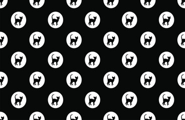 Black cats. Seamless pattern with polka dots.