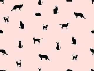 Seamless pattern with black cats. Handdrawn stock vector illustration. Retro style ink sketch.