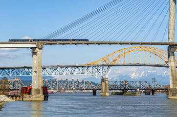 Sky train crossing the bridge