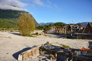 The aftermath of the powerful landslide that destroyed Santa Lucia village along the Carretera Austral, Patagonia, C