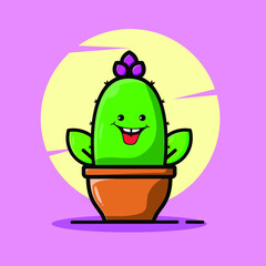 Vector cartoon illustrations of green cactus with happy emotions. Funny emotions character collection for kids. Fantasy characters. 