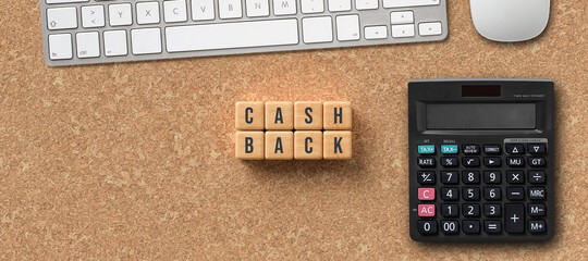 Cashback, discounts and loyalty rewards concept with wooden cubes and letters in a flat lay...