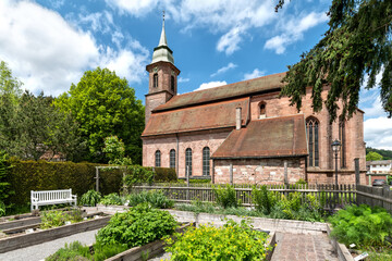 Bad Herrenalb, Protestant monastery church and monastery garden - obrazy, fototapety, plakaty