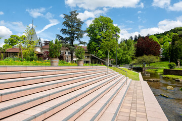 Fototapeta premium Peace and idyll in spring in the spa gardens of Bad Herrenalb in the Black Forest