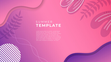 Abstract floral leaves summer background with Memphis ornaments