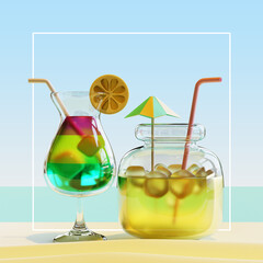 Summer Social Media Post Template With Beverage In Jar 3D Rendering