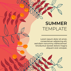 Colourful summer floral leaves background. Floral abstract background designs, summer sale, social media promotional content. Vector illustration
