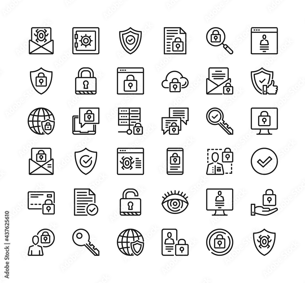 Poster cyber security line icons. vector thin line design. cybersecurity, data protection, computer securit