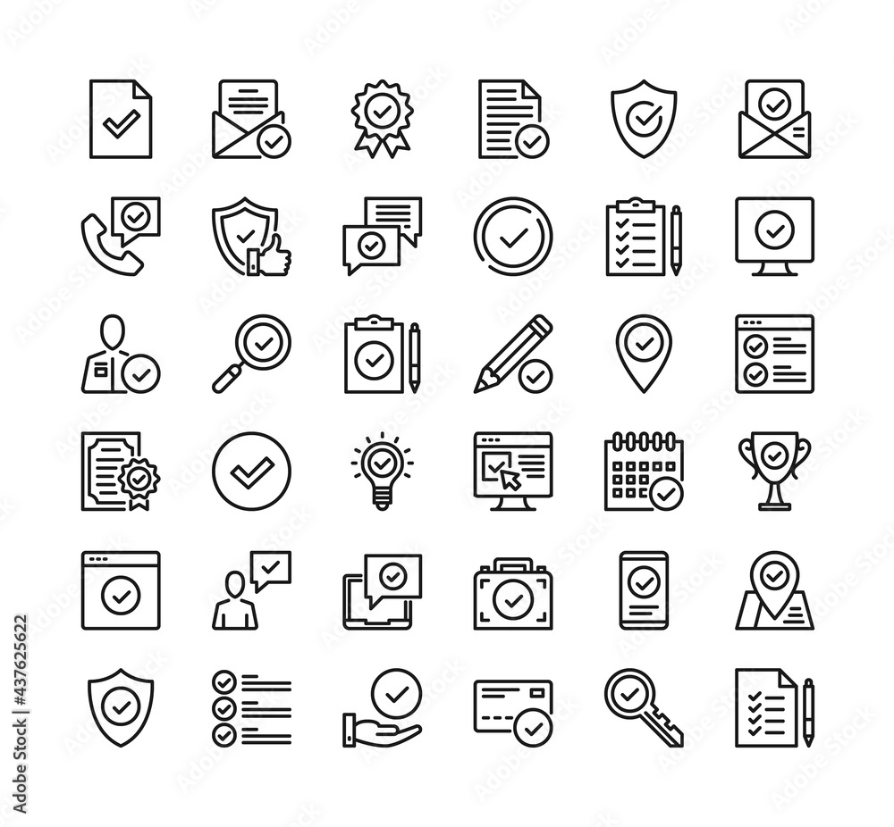 Poster check mark line icons. vector thin line design. approval, quality control concepts. premium quality.