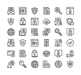 Cyber security line icons. Vector thin line design. Cybersecurity, data protection, computer security. Premium quality. Simple outline symbols collection. Pixel perfect. Vector security icons set