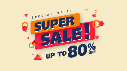 Sale banner template design with geometric background , Big sale special offer up to 80% off. Super Sale, end of season special offer banner. vector illustration.