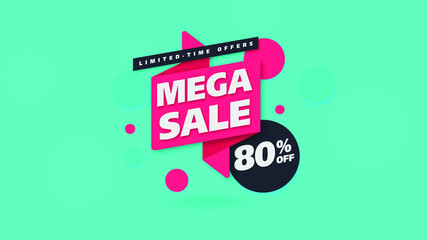 Sale banner template design with geometric background , Big sale special offer up to 80% off. Super Sale, end of season special offer banner. vector illustration.