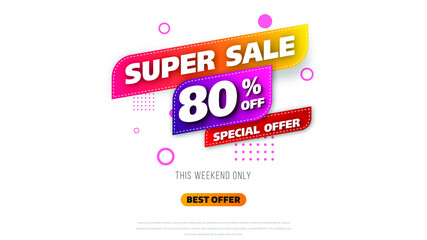 Sale banner template design with geometric background , Big sale special offer up to 80% off. Super Sale, end of season special offer banner. vector illustration.