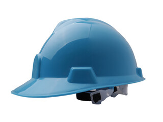 Blue protective construction safety helmet isolated on white