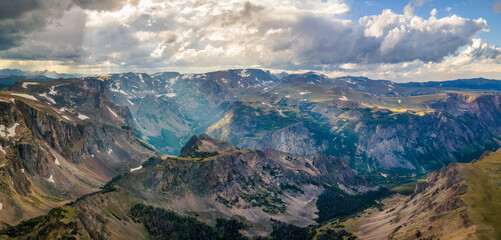 Dramatic clouds and sunlight on the Beartooth Highway scenic byway - overlook