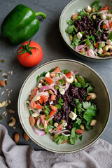 Homemade vegetarian cuisine / Tabbourleh Salad with Black Rice / Delicious and healthy, great for...
