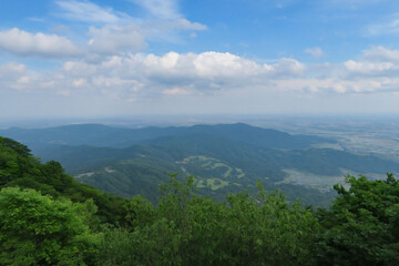 Fototapeta na wymiar The view from Mt Tsukuba ropeway in Tsukuba, Ibaraki, Japan. May 26, 2021.