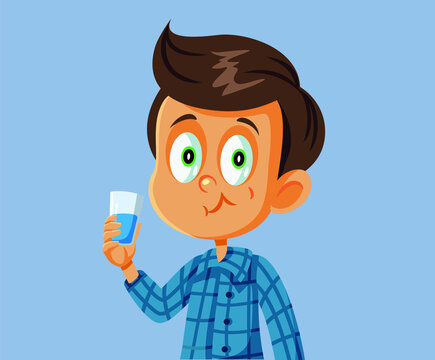 Little Boy Using Mouth Wash Vector Illustration