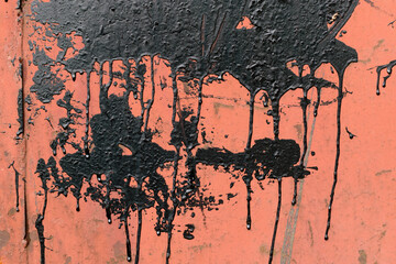 Blots of tar with smudges on the surface. Color - Copper Hue Red, black. - obrazy, fototapety, plakaty