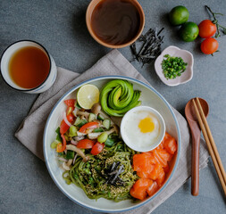 Healthy and delicious homemade meal / Cha Soba with Salad / Made with very fresh ingredients for healthier lifestyle