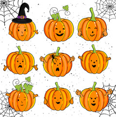 cute pumpkins with different expressions for Halloween. vector. eps
