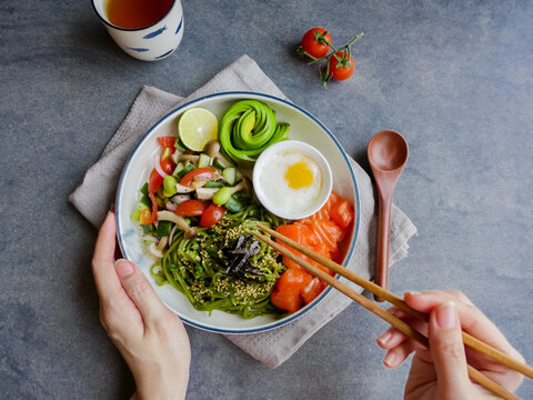 Healthy and delicious homemade meal / Cha Soba with Salad / Made with very fresh ingredients for healthier lifestyle
