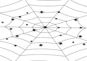 Spider web vector. Black spiders spread on netting isolated on white background. Halloween concept cartoon scary. Simple Design. Vector illustration.